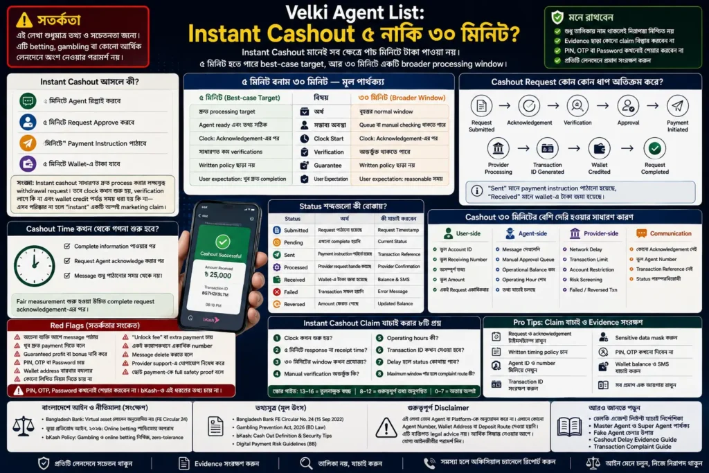 ভেলকি এজেন্ট লিস্টে “Instant Cashout” মানে কী—৫ মিনিট নাকি ৩০ মিনিট